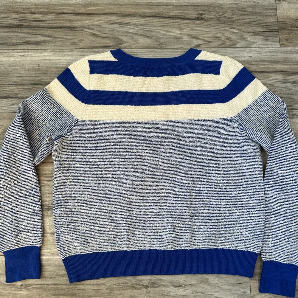 Anthropologie Maeve Paulina Striped Knit Crewneck Sweater in Blue Size Medium - Picture 8 of 9